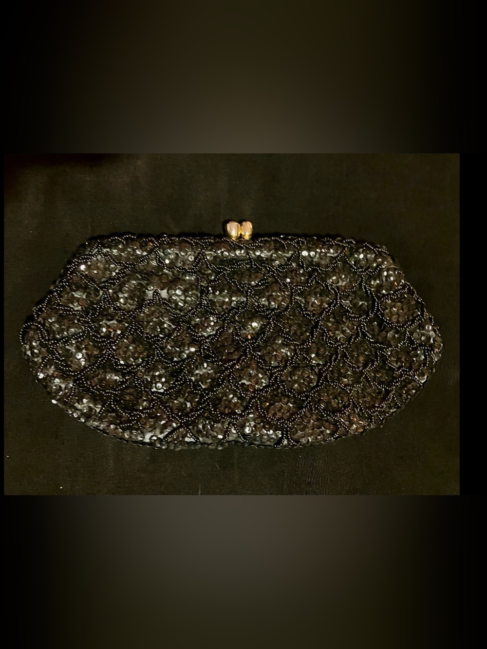 Vintage Black Beaded Sequin Evening Clutch Le Regale Stunner. New
